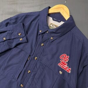 Drake Waterfowl Ole Miss Rebels Long Sleeve Fishing Shirt Mens Large